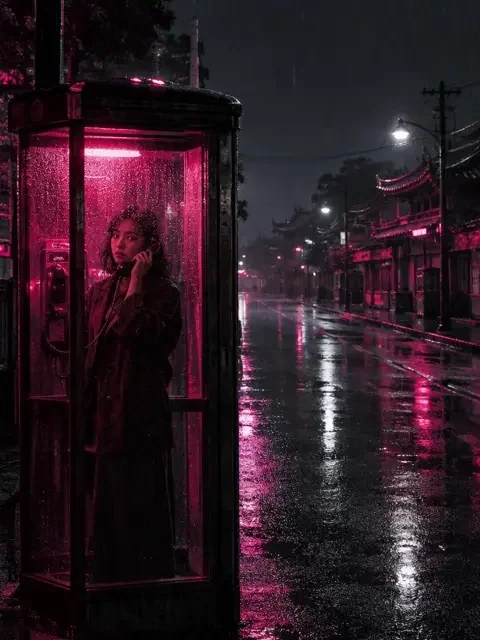 《雨夜来电》短剧封面，悬疑题材，2023 年作品